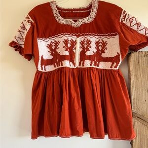 Burnt Orange Women's Blouse with Embroidery